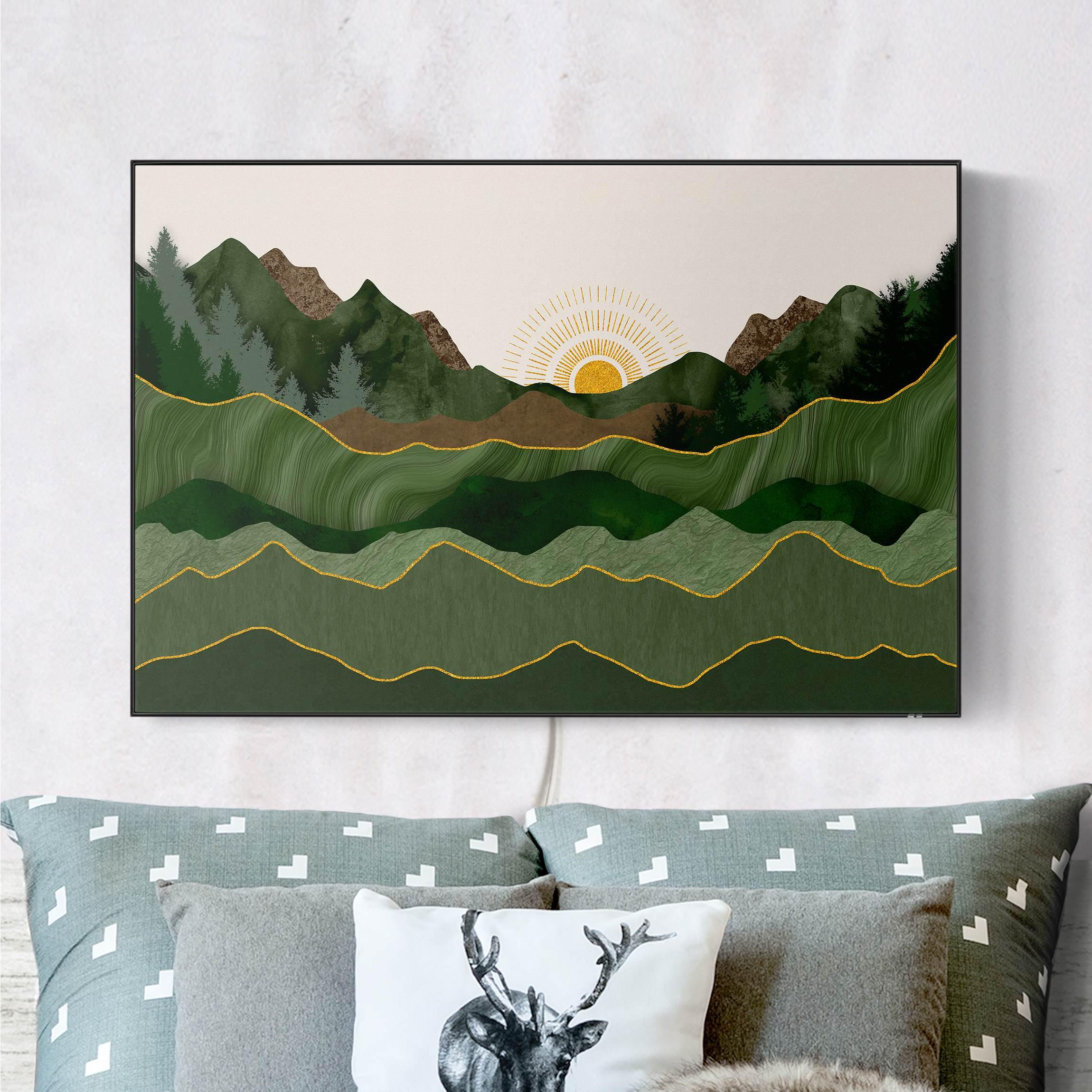 LED-Wechselbild Grafische Landschaft mit Sonne günstig online kaufen