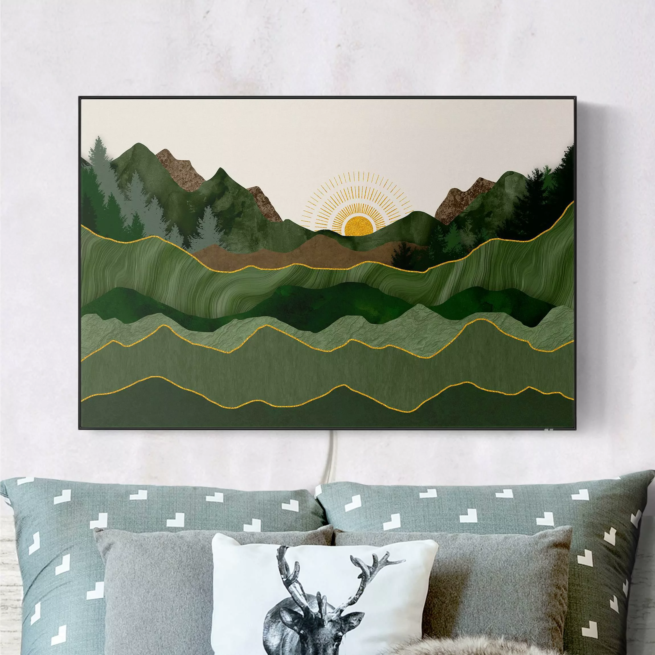 LED-Wechselbild Grafische Landschaft mit Sonne günstig online kaufen