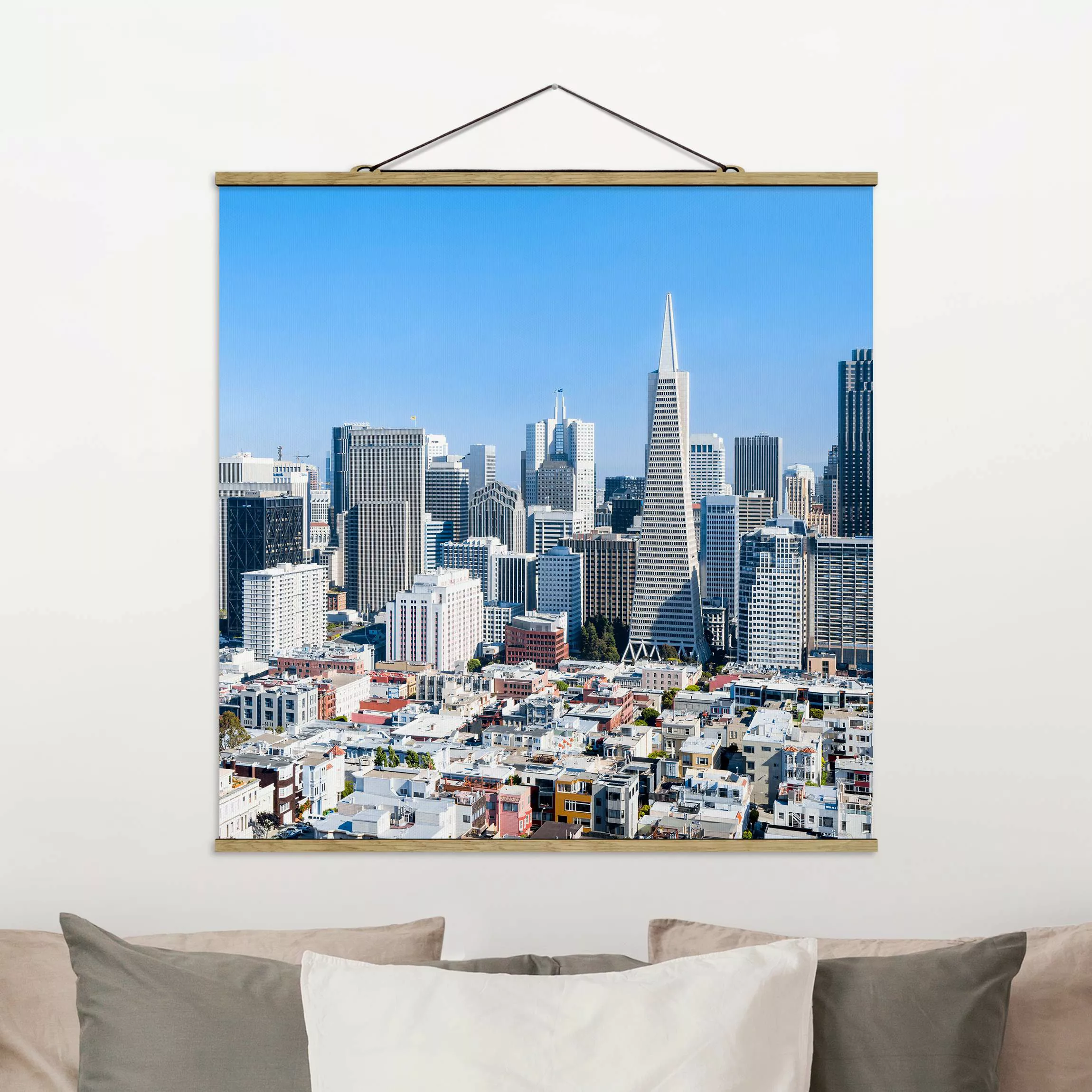Stoffbild mit Posterleisten San Francisco Skyline günstig online kaufen