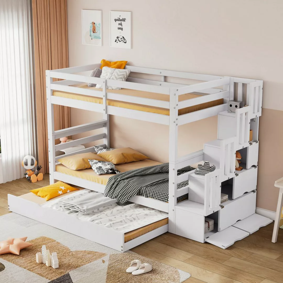 Merax Etagenbett, 90x200cm mit Ausziehbett 90x190cm, Kinderbett mit Treppe günstig online kaufen