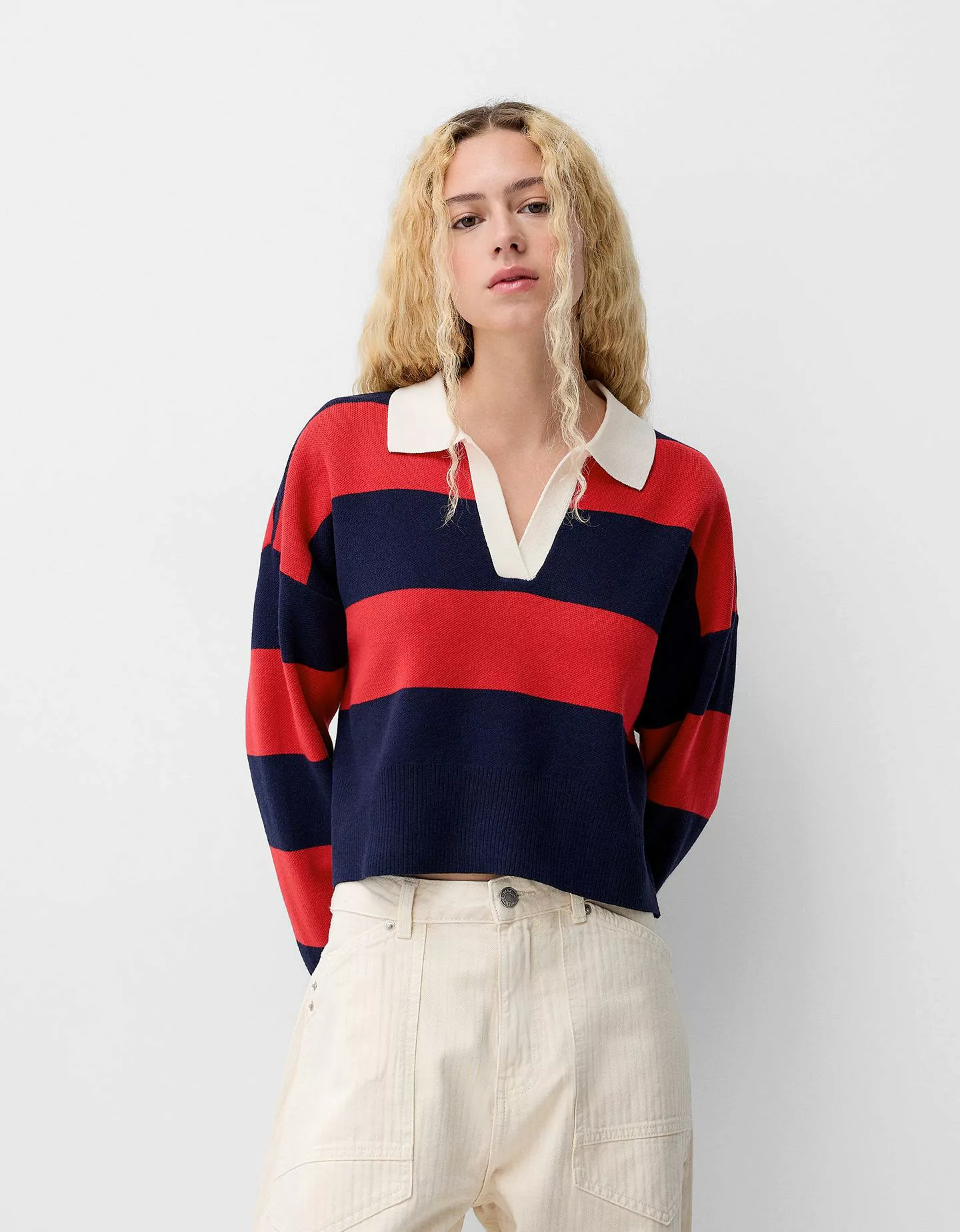 Bershka Pullover Mit Polokragen Damen S Rot günstig online kaufen