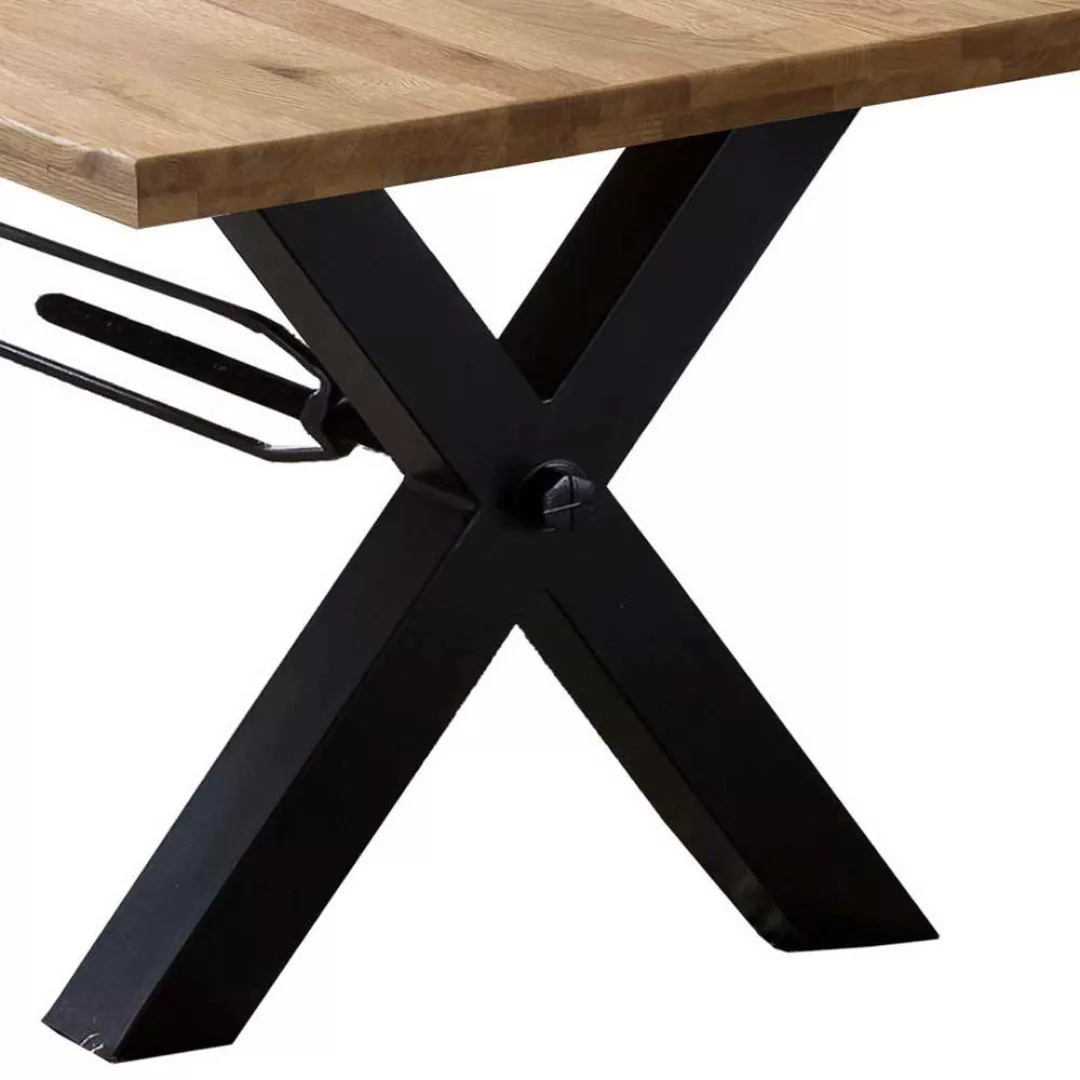 Esszimmer Tisch aus Wildeiche Massivholz Baumkante X Füßen günstig online kaufen