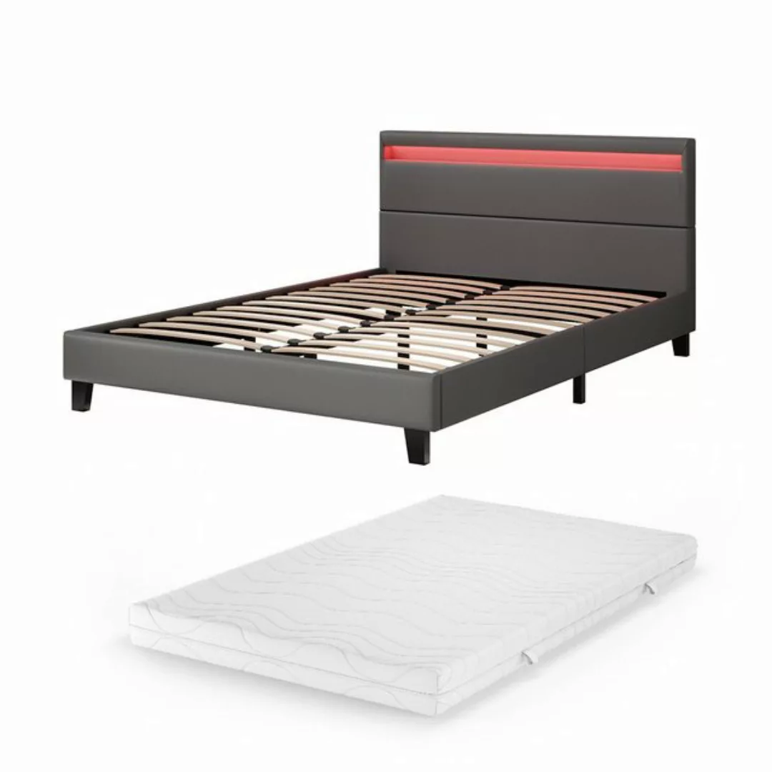 VitaliSpa® Bett Bettgestell inkl. Matratze Bern mit LED 140 cm Grau günstig online kaufen