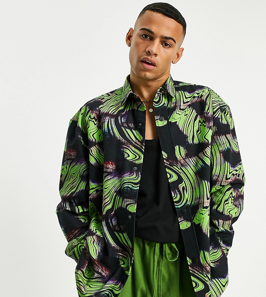 COLLUSION – Hemdjacke aus Ripstop mit Print-Grün günstig online kaufen