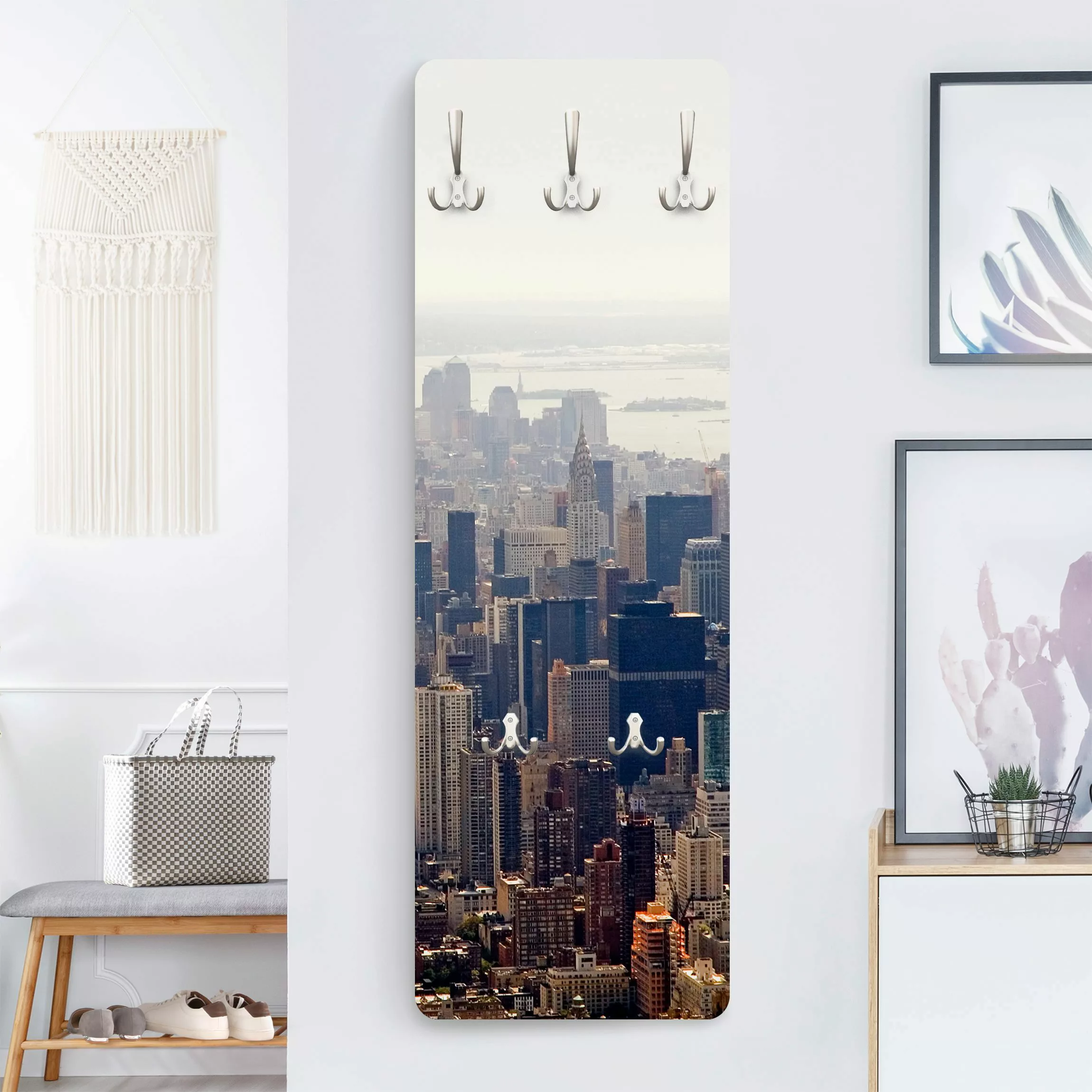 Wandgarderobe Holzpaneel Architektur & Skyline Der Morgen in New York günstig online kaufen