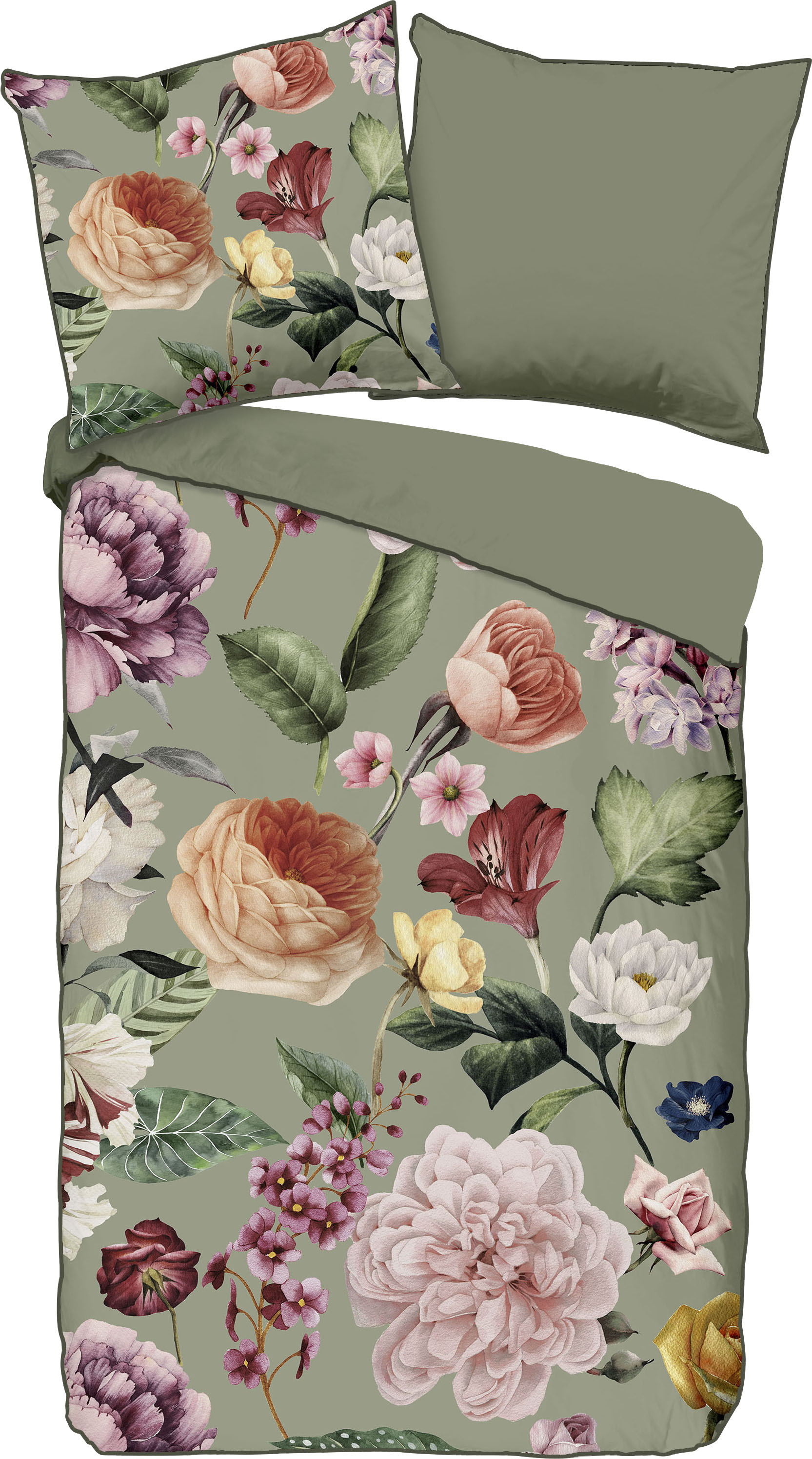 Descanso Wendebettwäsche »Fiori«, Baumwolle, Satin, 135x200, Biese, Reißver günstig online kaufen