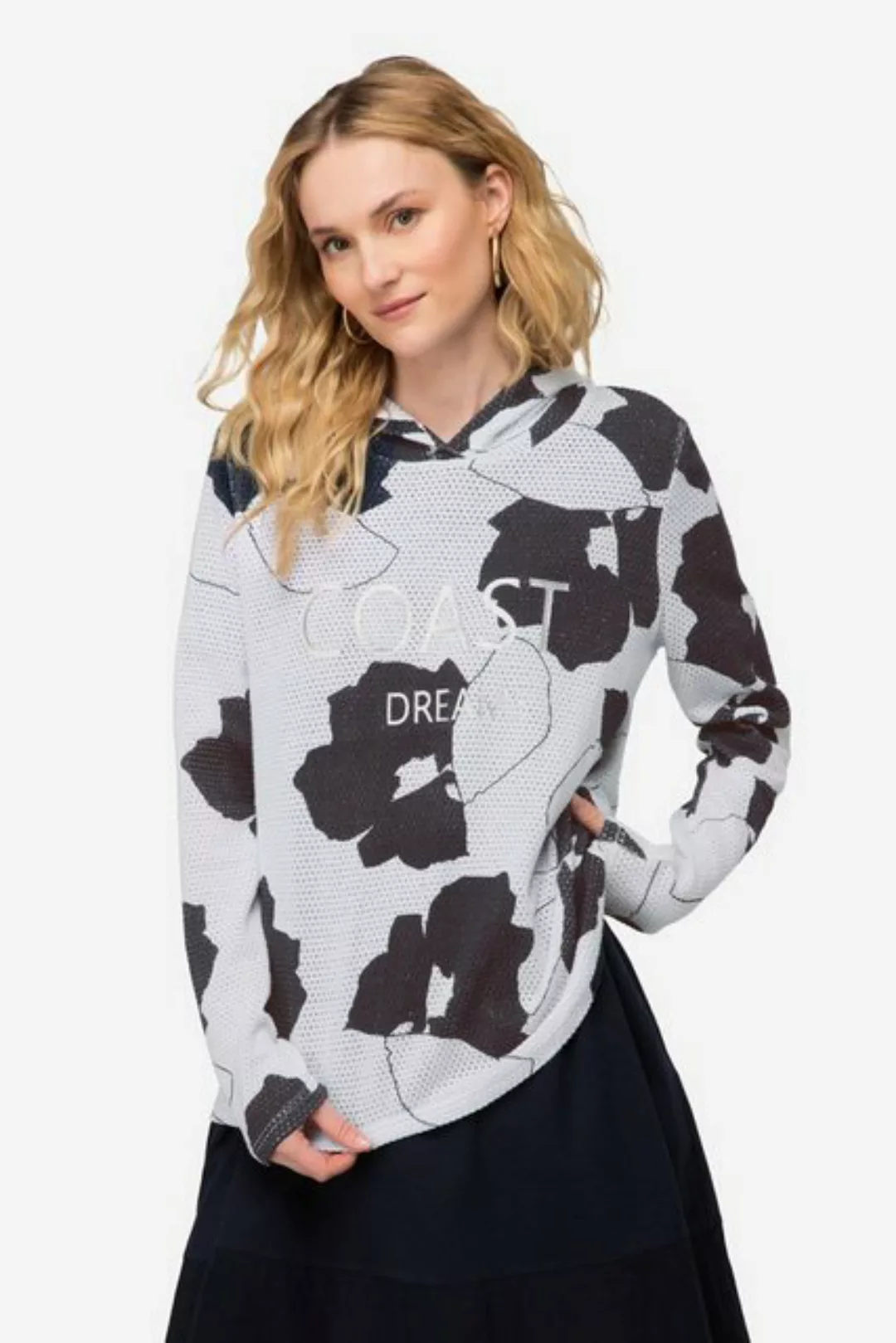 Laurasøn Sweatshirt Hoodie Blätter Print Netz-Kapuze Langarm günstig online kaufen