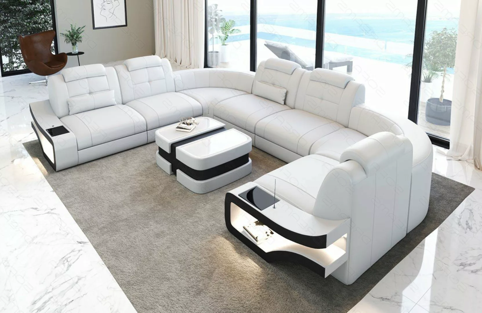 Sofa Dreams Wohnlandschaft Leder Couch Sofa Elena U Form Ledersofa, U-Form günstig online kaufen