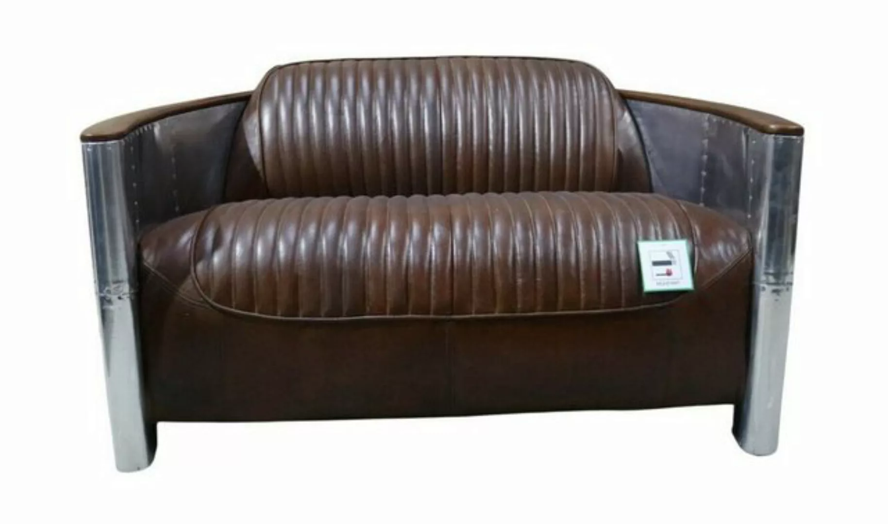 JVmoebel Sofa Echtleder Aluminium Sofa 2-Sitzer Vintage Leder Möbel Lederso günstig online kaufen