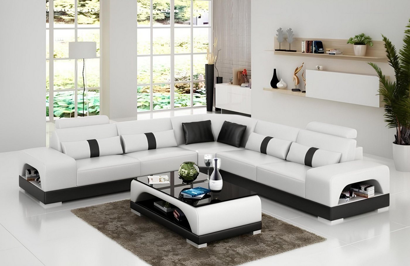 Xlmoebel Ecksofa Sofa mit Polsterung in Leder-Textil-Mischung und sandfarbe günstig online kaufen