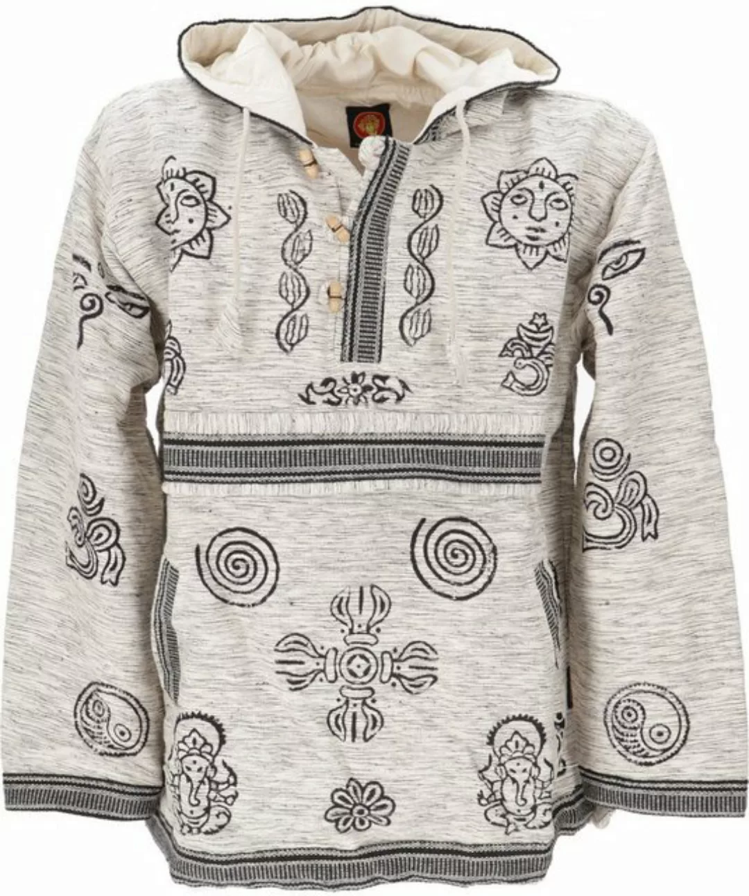 Guru-Shop Sweater Goa Kapuzenshirt, Baja Hoodie - hellgrau Hippie, Ethno St günstig online kaufen