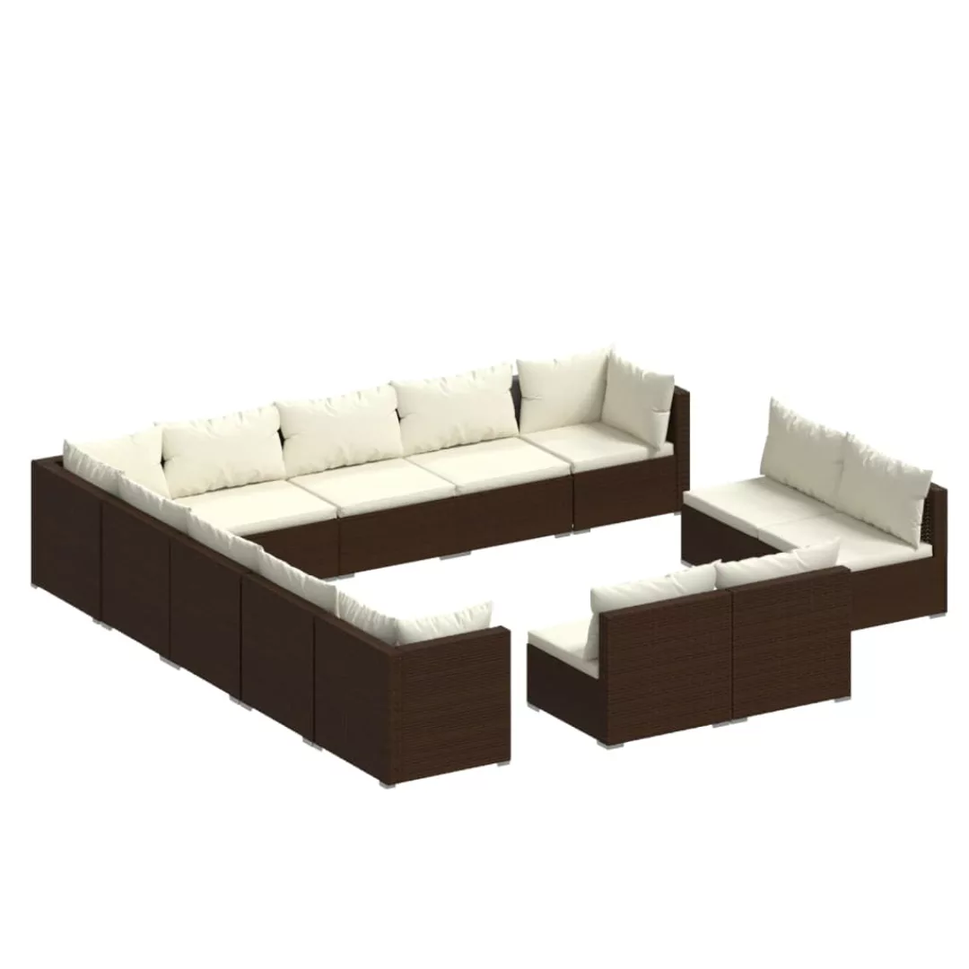 Vidaxl 13-tlg. Garten-lounge-set Mit Kissen Braun Poly Rattan günstig online kaufen