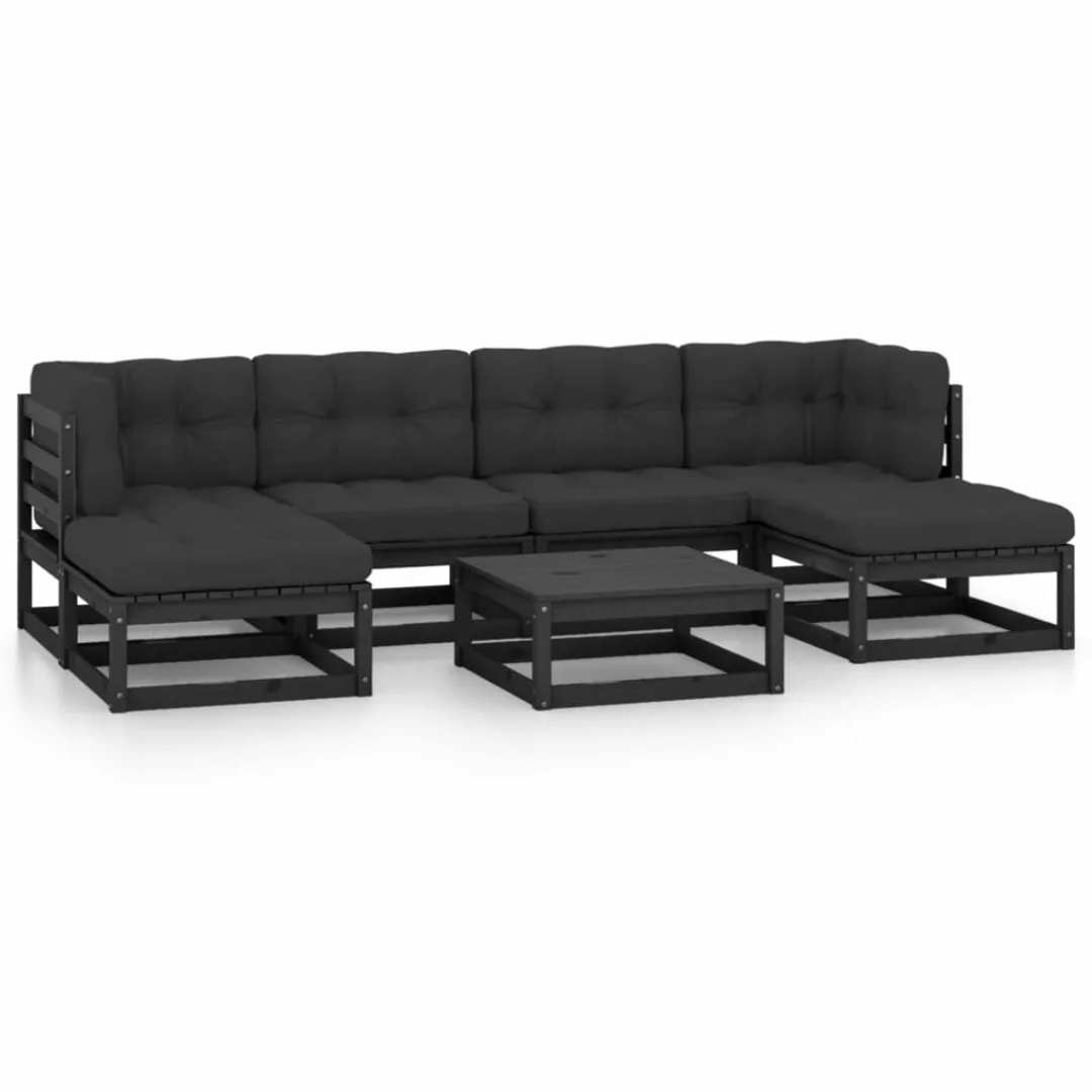 7-tlg. Garten-lounge-set Mit Kissen Schwarz Massivholz Kiefer günstig online kaufen