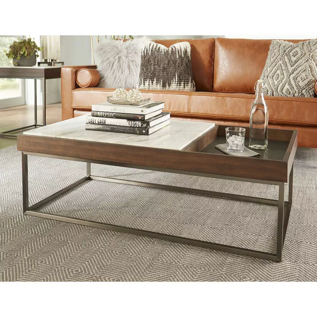Luxus Wohnzimmer Tisch mit Marmorplatte Edelstahl Bügelgestell günstig online kaufen