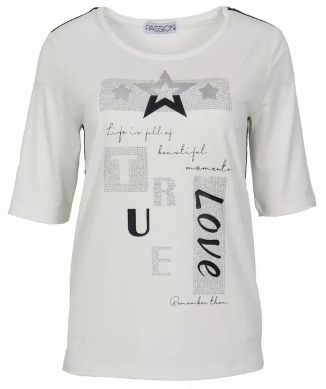 Passioni Print-Shirt in Weiß, Statement Print mit Sternen sowie Streifenabs günstig online kaufen