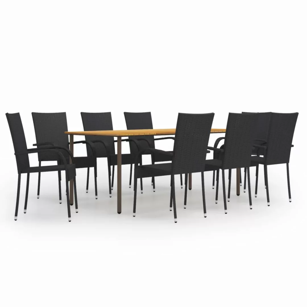 9-tlg. Garten-essgruppe Poly Rattan Schwarz günstig online kaufen