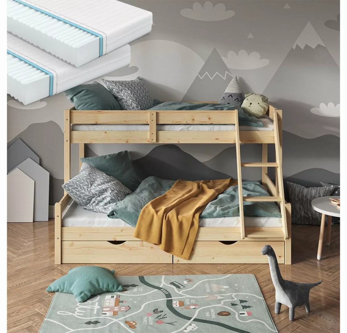 VitaliSpa® Hochbett Kinderbett Hochbett EVEREST 120x200cm Natur Schublade 2 günstig online kaufen