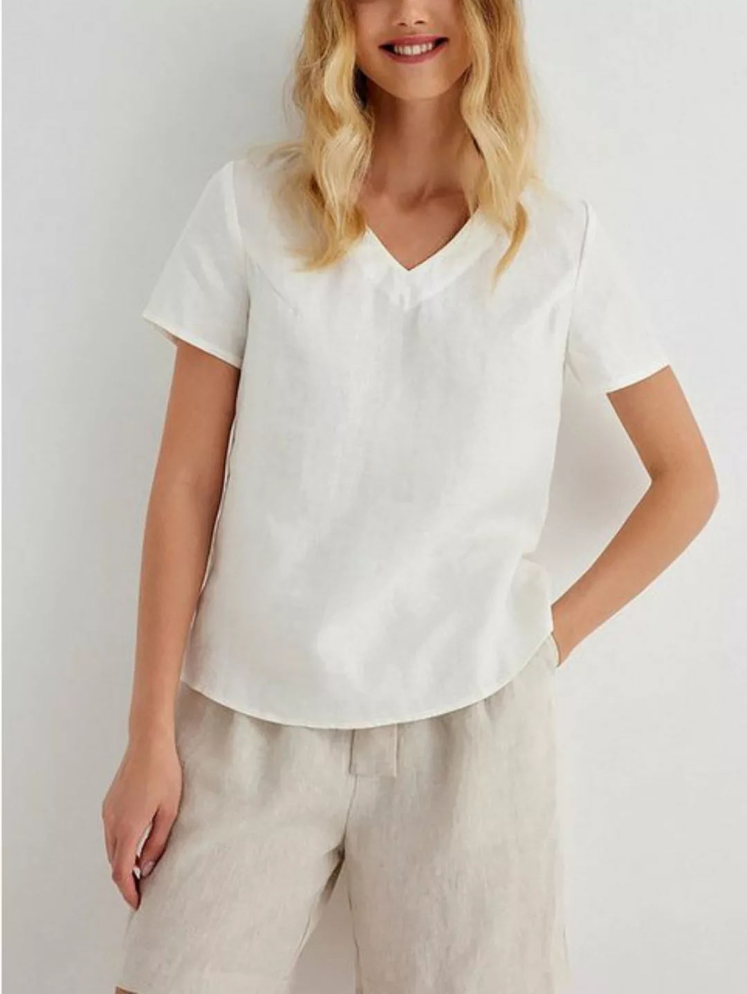 RUZU UG Blusentop Shirtbluse T-Shirt V-Ausschnitt Sommer Casual Tops Damen günstig online kaufen