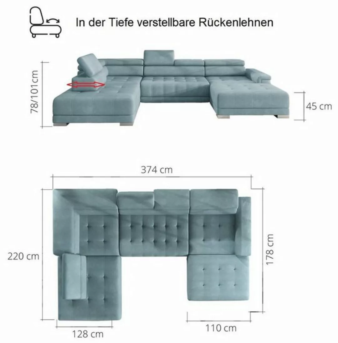 Sofa Dreams Wohnlandschaft Campo XL grau, Kopfstützen, Rücken, Armlehnen un günstig online kaufen