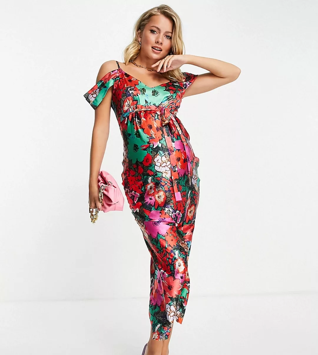 Hope & Ivy Maternity – Umstandsmode – Midaxi-Trägerkleid aus Satin mit lebh günstig online kaufen