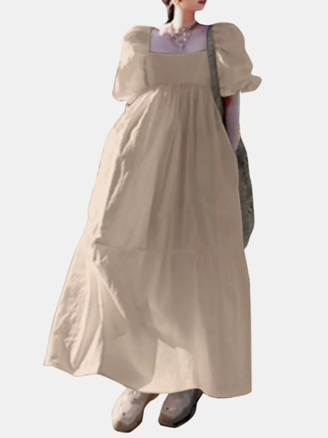 Lässige einfarbige Big Swing-Taschen Cotton Loose Kleid günstig online kaufen