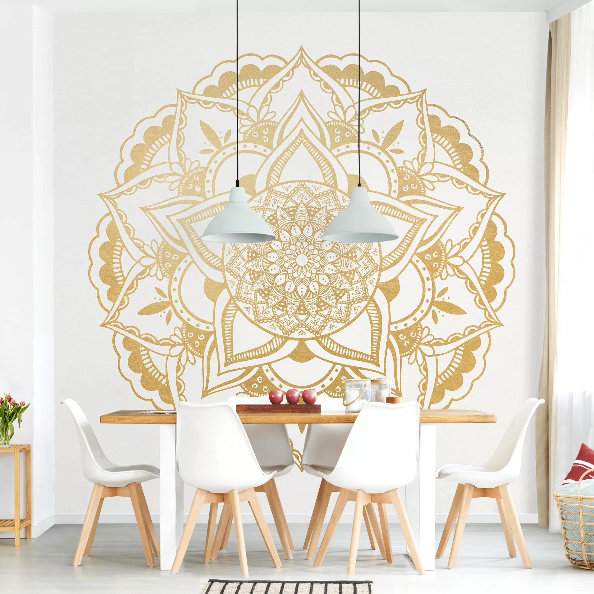 Mustertapete Mandala Blume gold weiß günstig online kaufen