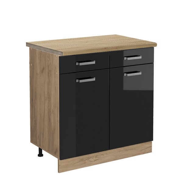 Vicco Unterschrank R-Line, Schwarz Hochglanz/Goldkraft Eiche, 80 cm, AP Eic günstig online kaufen