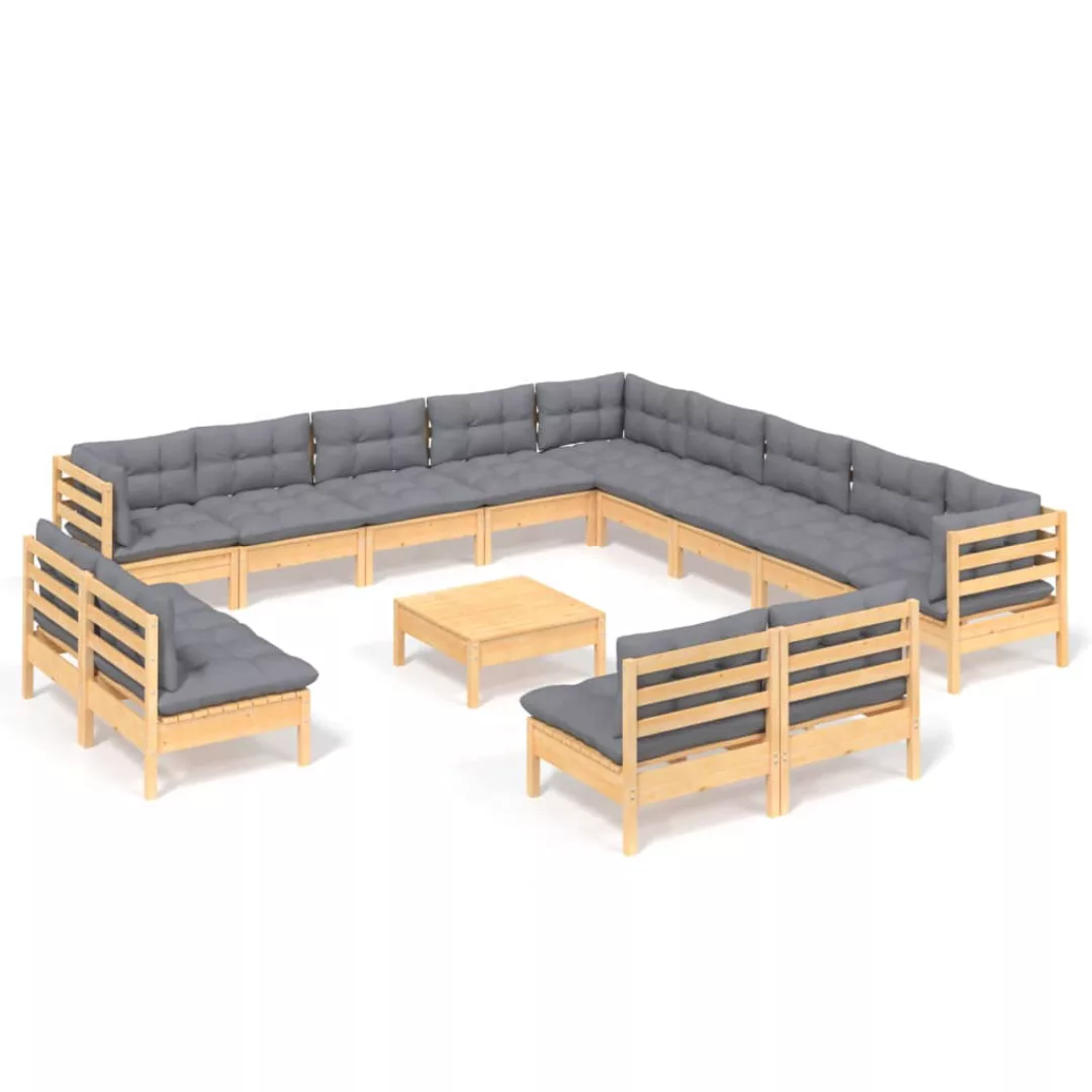 14-tlg. Garten-lounge-set Mit Grauen Kissen Massivholz Kiefer günstig online kaufen