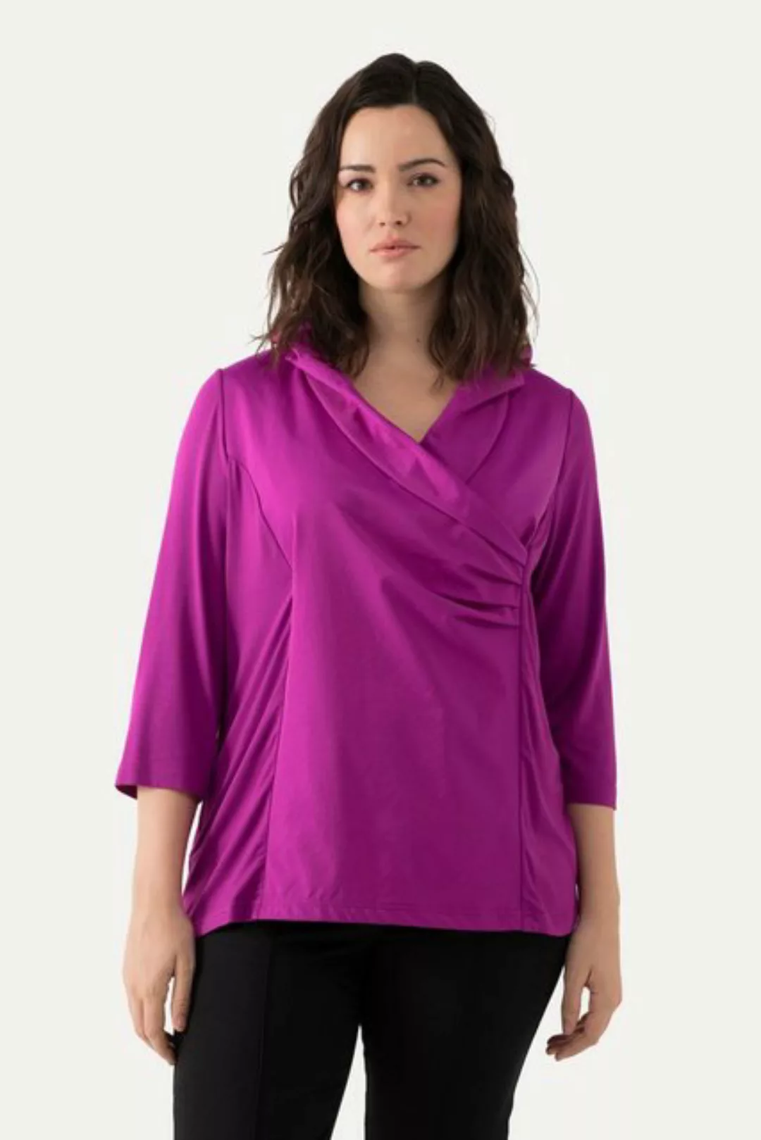 Ulla Popken Rundhalsshirt Shirt Taft-Kragen Classic V-Ausschnitt 3/4-Arm günstig online kaufen
