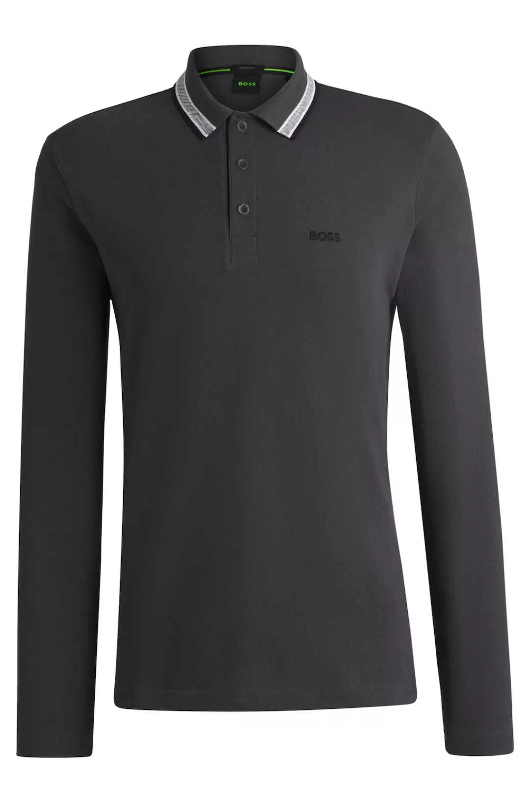 BOSS GREEN Langarm-Poloshirt Plisy mit Streifen am Kragen günstig online kaufen