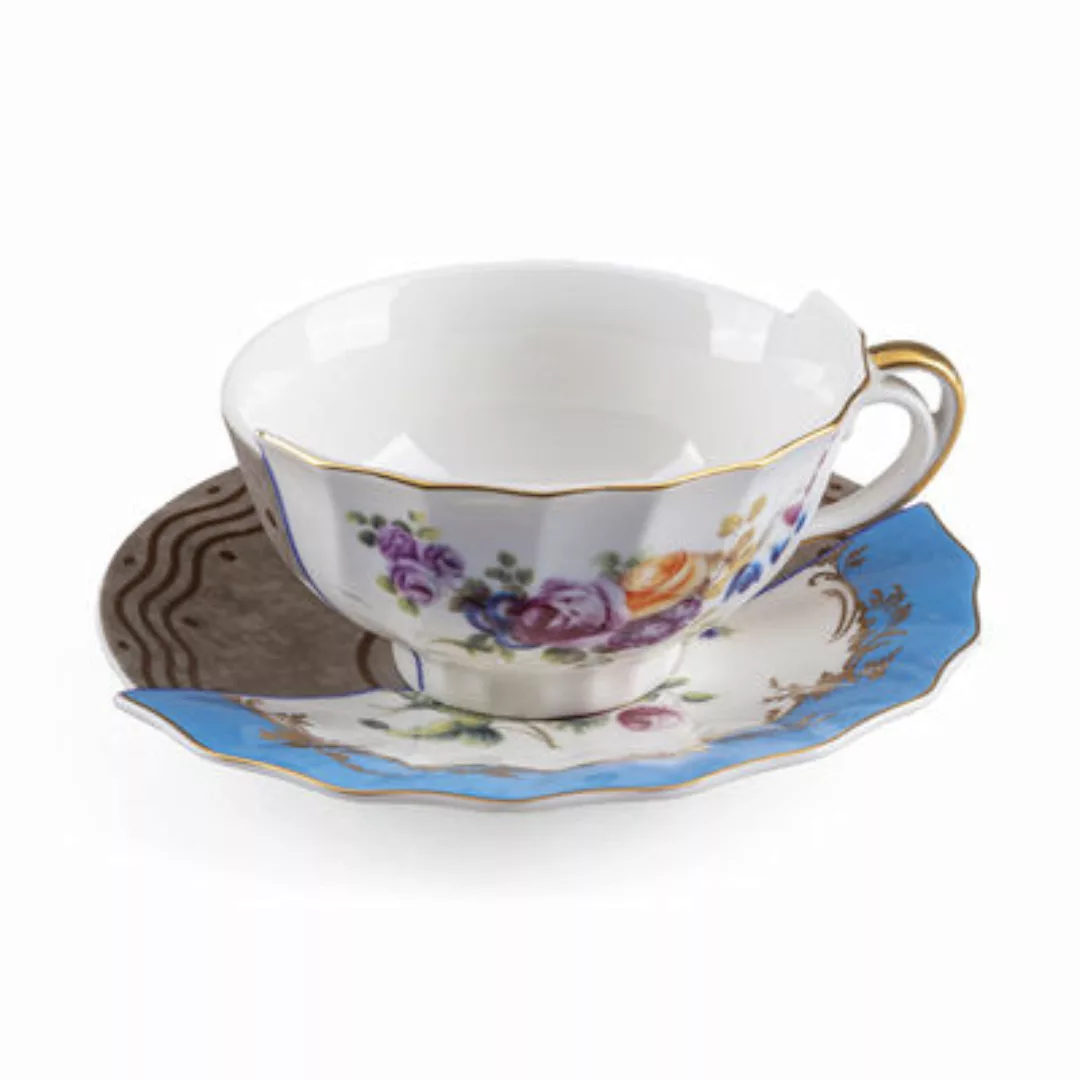 Teetasse Hybrid Kerma keramik bunt / Set Tasse + Untertasse - Seletti - Bun günstig online kaufen