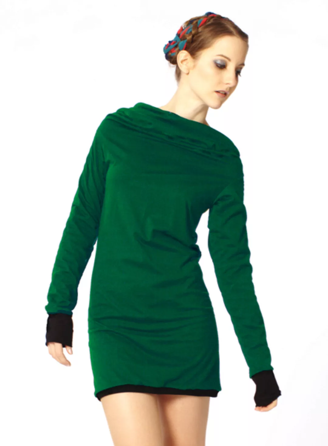 Lasalina - Kleid Und Pullover In Einem - Smaragd Und Schwarz günstig online kaufen