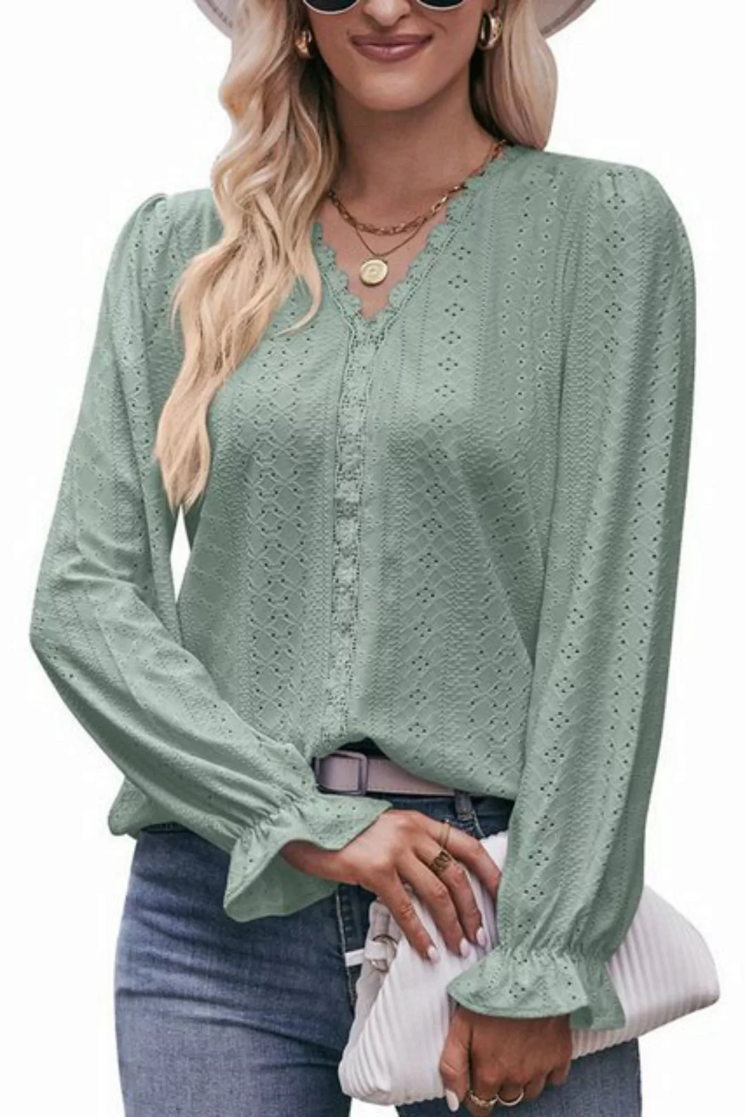 B.X Blusentop Damen-Langarmshirt,V-Ausschnitt,Business-Blusen,Spitzentop,Tu günstig online kaufen