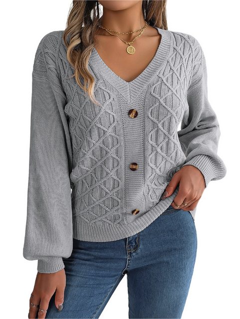 Mayou V-Ausschnitt-Pullover Damen Strickpullover V-Ausschnitt Langarm Tops günstig online kaufen