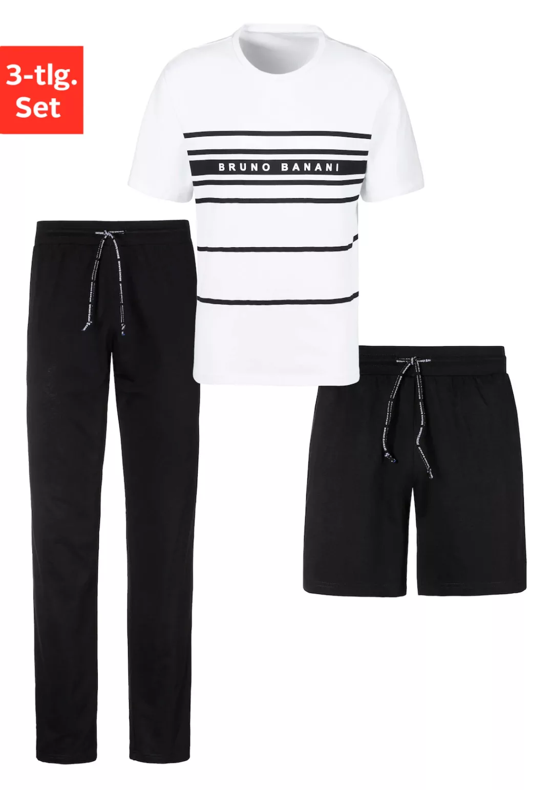 Bruno Banani Schlafanzug, (Spar-Set, 3 tlg.), Shirt mit Shorts und langer H günstig online kaufen