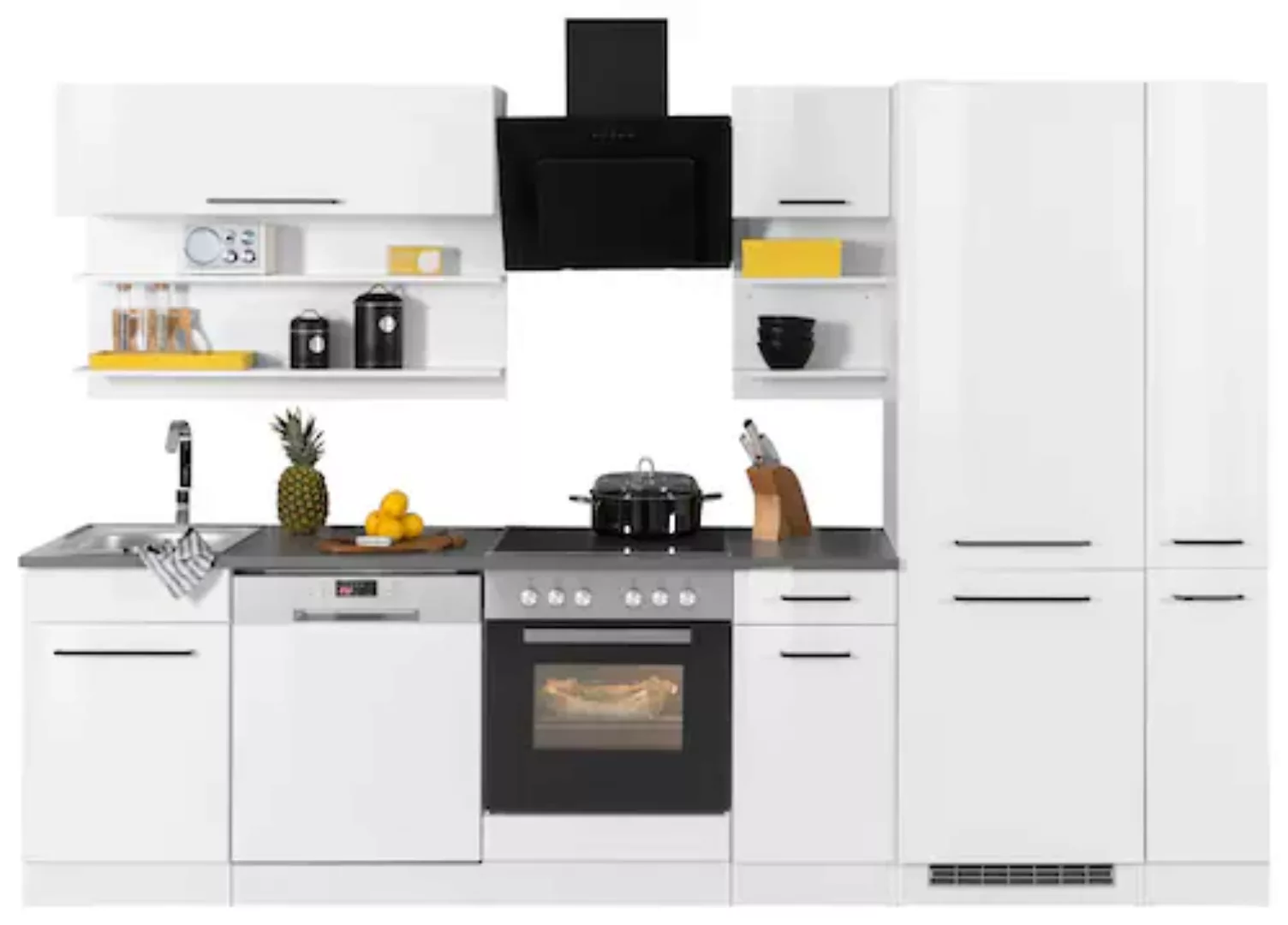 HELD MÖBEL Küchenzeile »Tulsa«, mit E-Geräten, Breite 300 cm, schwarze Meta günstig online kaufen
