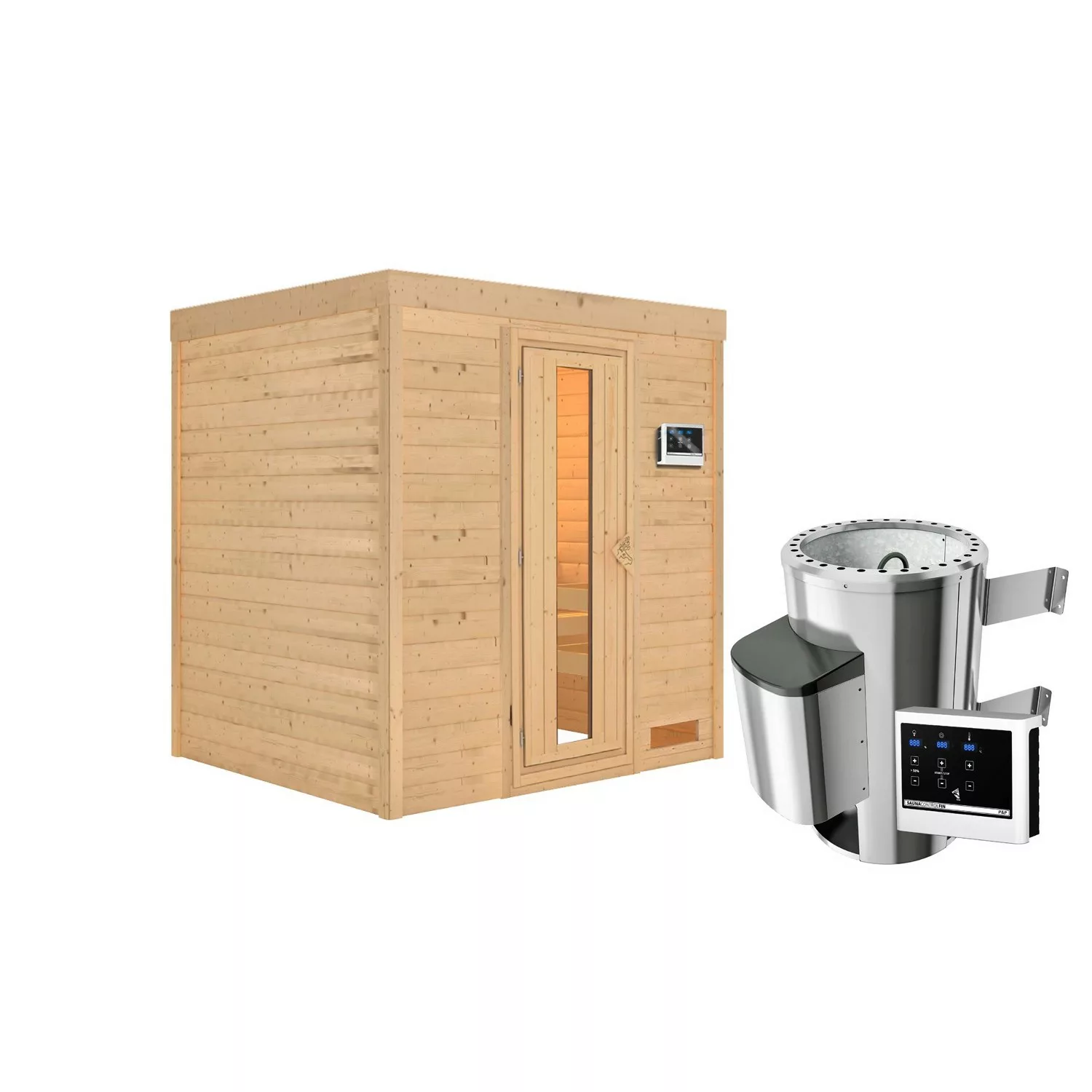 Karibu Sauna Cosi Naturbelassen mit Ofen 3,6 kW ext. Steuerung günstig online kaufen