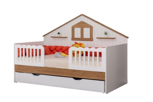 JVmoebel Kinderbett Weißer Kinder Hausbett Designer Holzbett Robuste Kinder günstig online kaufen