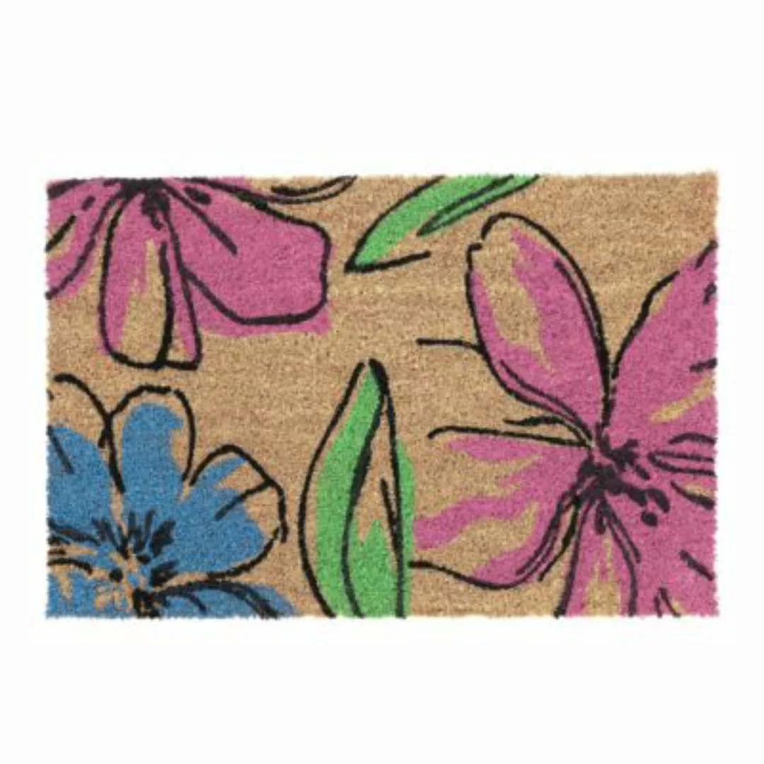 relaxdays Kokos Fußmatte mit Blumen-Motiv mehrfarbig günstig online kaufen