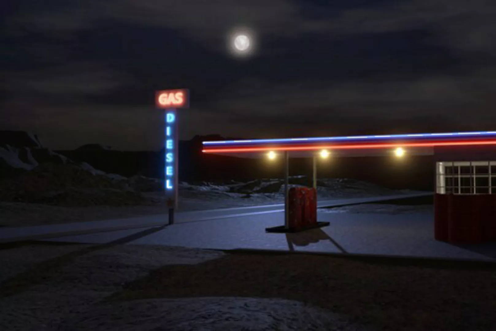 Papermoon Fototapete »RETRO TANKSTELLE-ROUTE 66 3D DESIGN AUTOS MOTORRAD XX günstig online kaufen