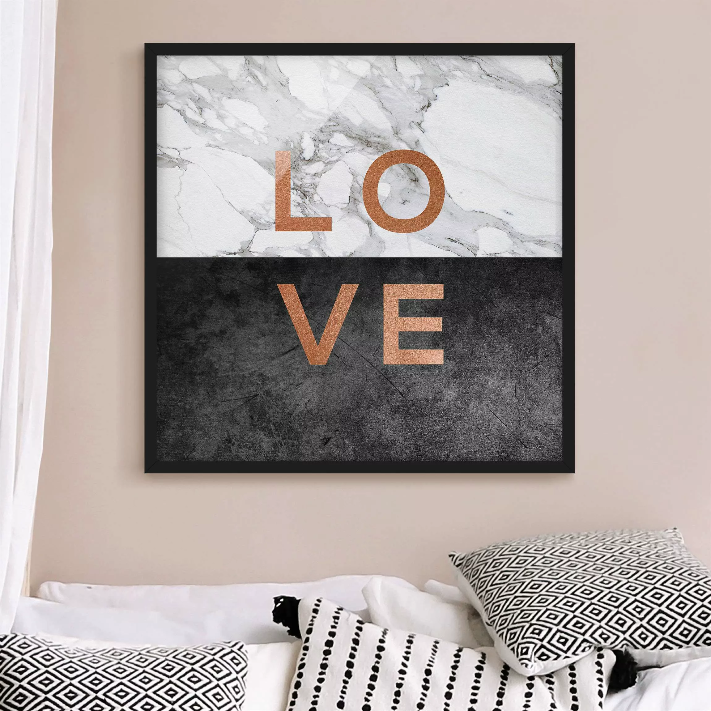 Bild mit Rahmen Love Kupfer und Marmor günstig online kaufen