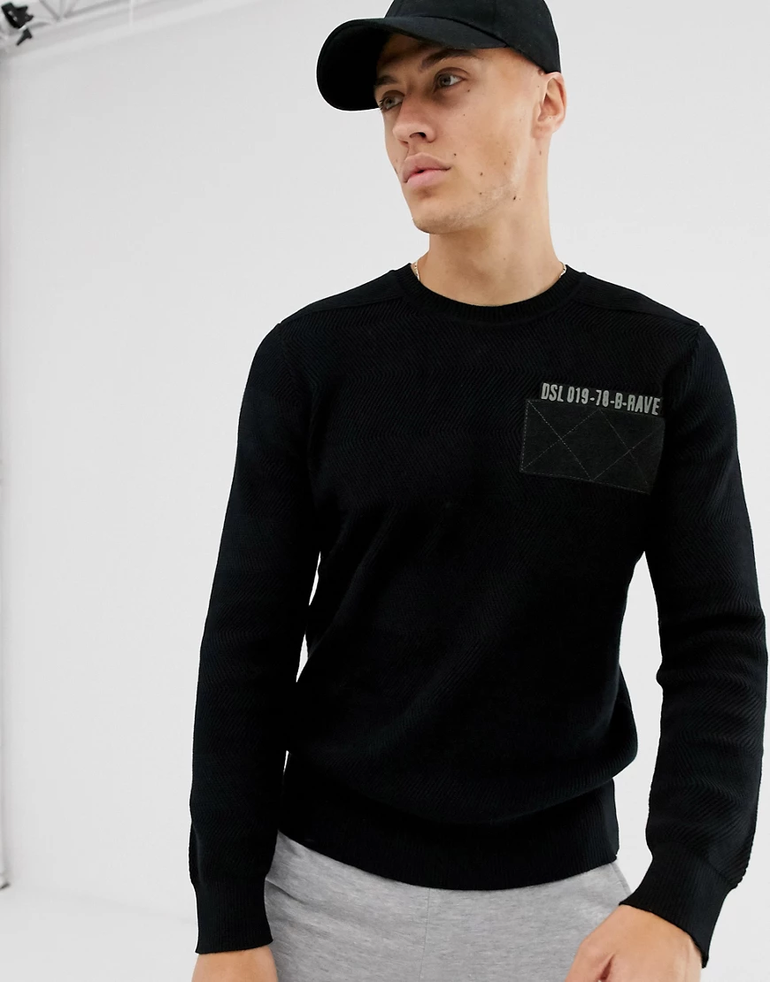 Diesel – K-Stle – Schwarzer Strickpullover günstig online kaufen