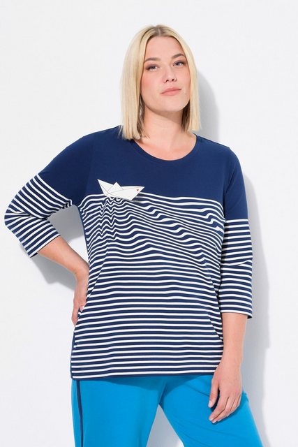 Ulla Popken Longsleeve Shirt Ringel Papierboot U-Boot-Ausschnitt 3/4-Arm günstig online kaufen