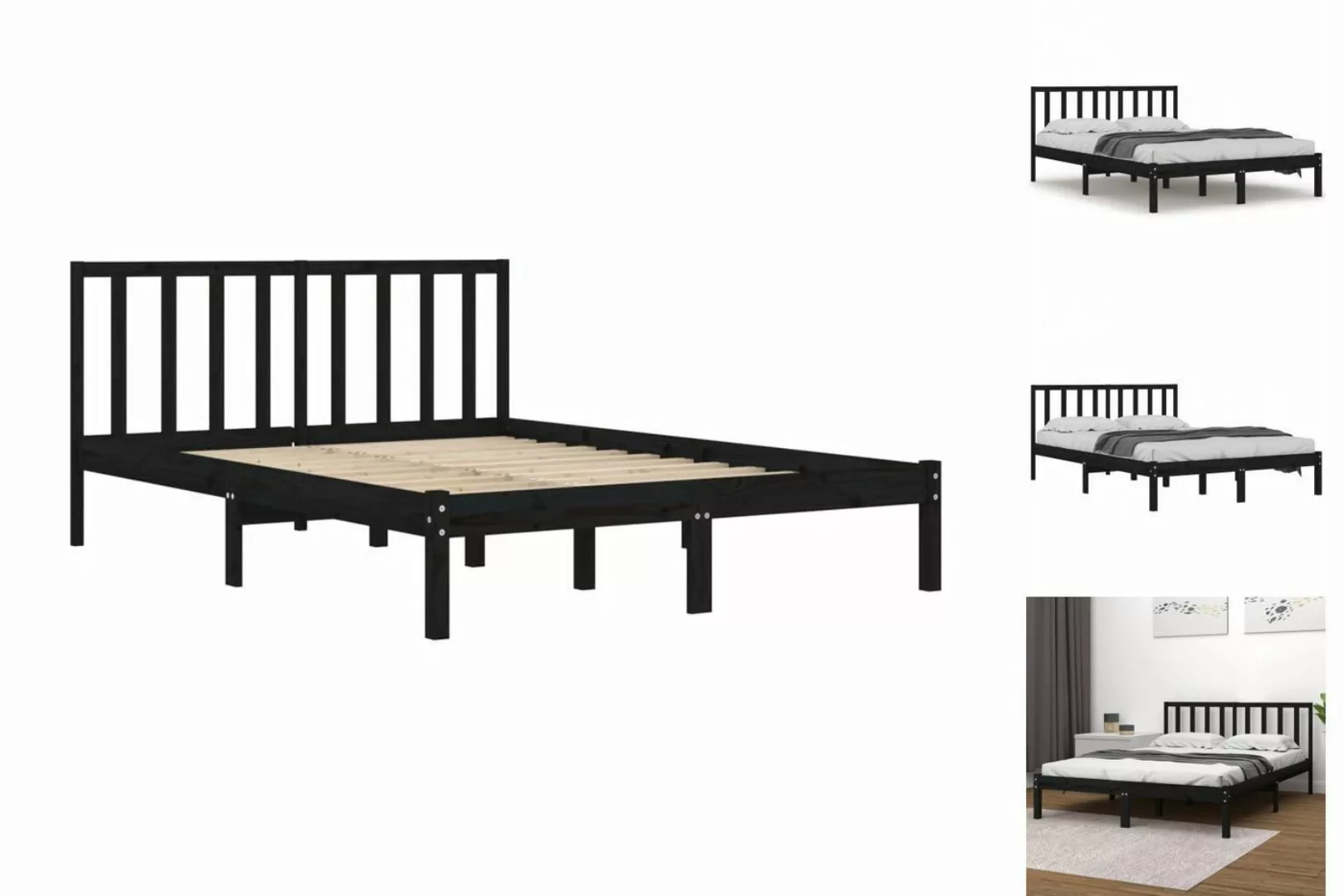 vidaXL Bettgestell Massivholzbett Schwarz Kiefer 200x200 cm Bett Bettgestel günstig online kaufen