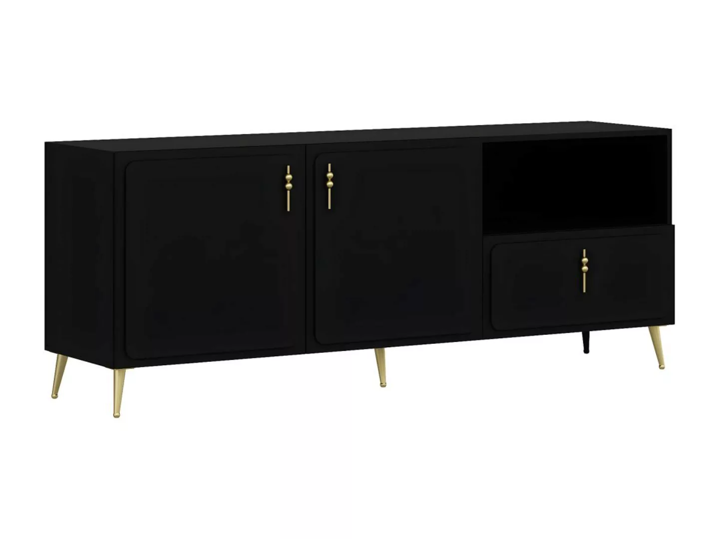 Sideboard mit 2 Türen, 1 Schublade & 1 Regalfach - Schwarz & Goldfarben - M günstig online kaufen