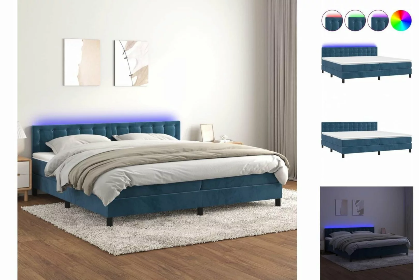 vidaXL Bettgestell Boxspringbett mit Matratze LED Dunkelblau 200x200 cm Sam günstig online kaufen