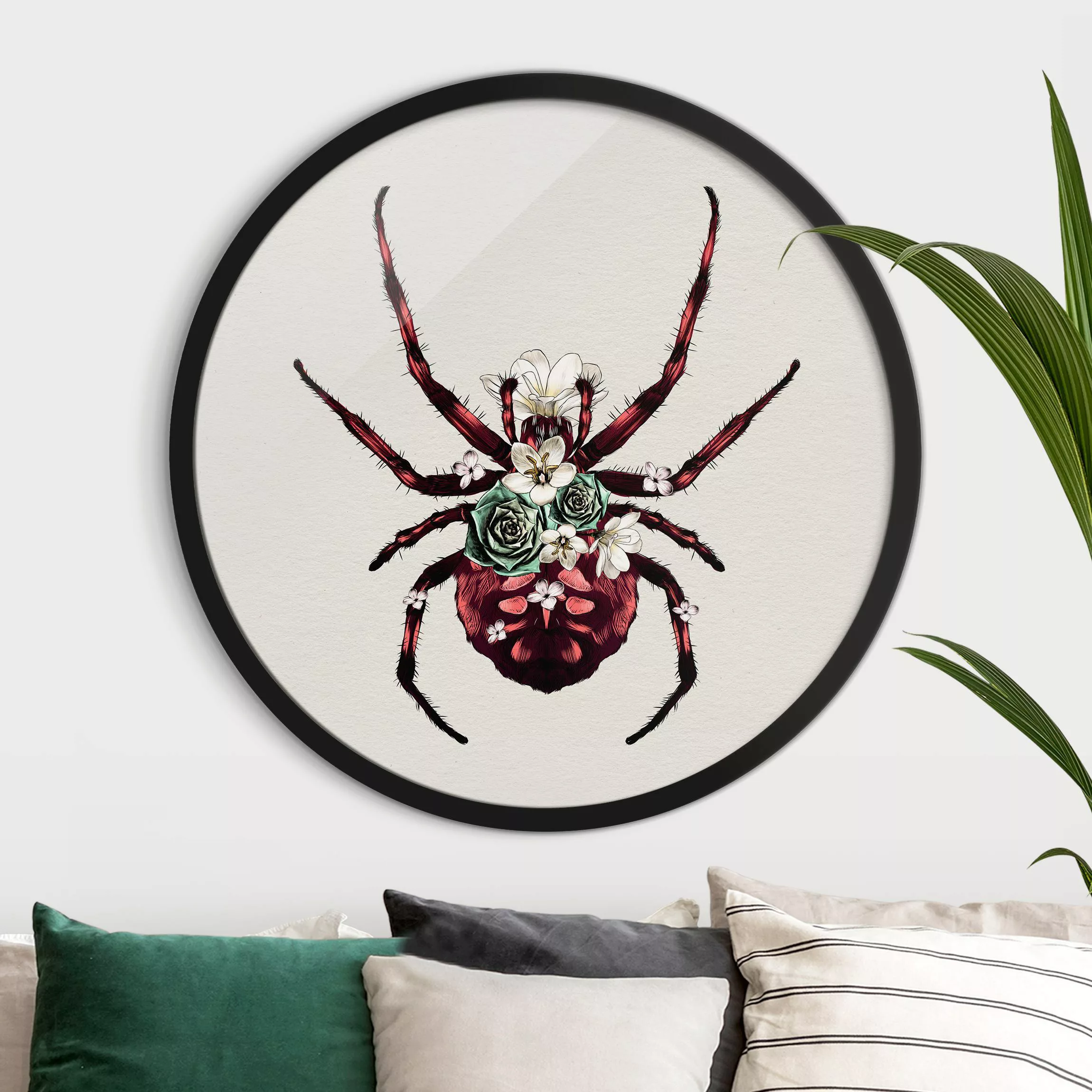 Rundes Gerahmtes Bild Illustration florale Spinne günstig online kaufen