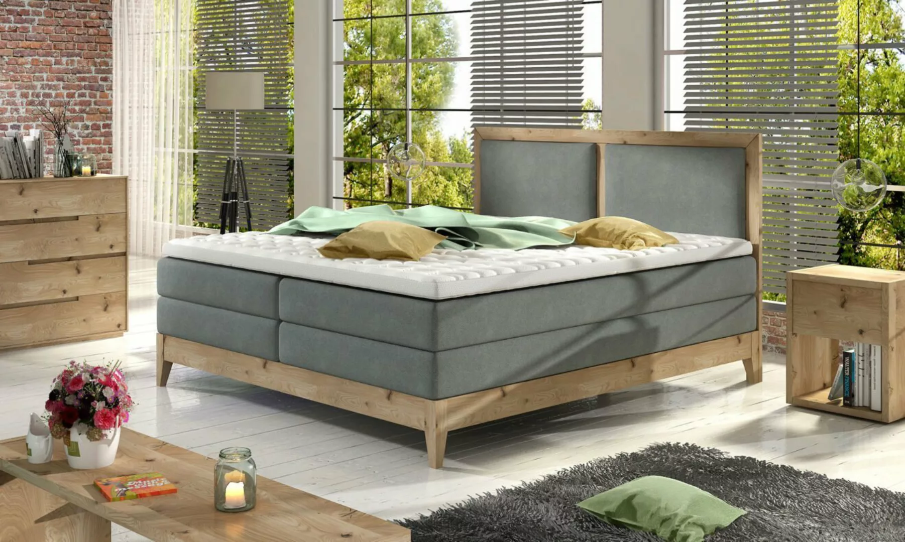 Sofa Dreams Boxspringbett Lille, Webstoff, grau, 160 x 200 cm, mit Topper, günstig online kaufen