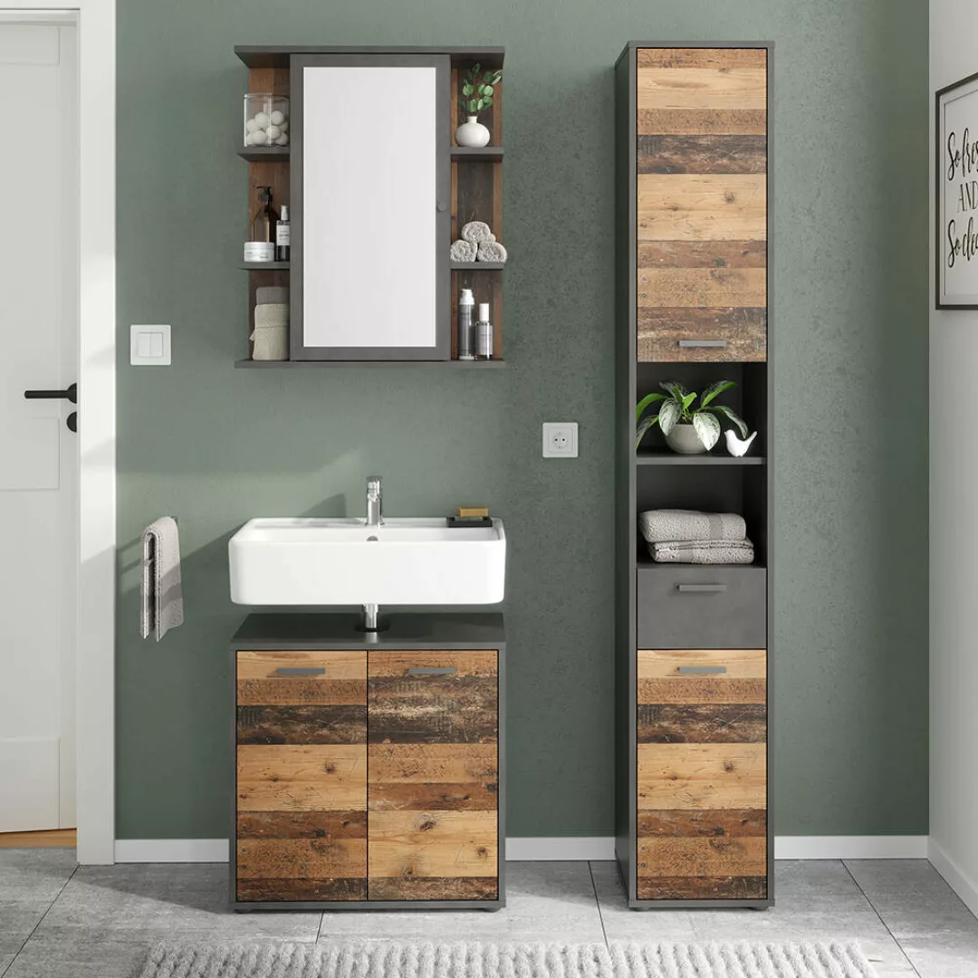 Badezimmer Set, 3-teilig, inkl. Spiegelschrank in grau mit Betonoptik und A günstig online kaufen