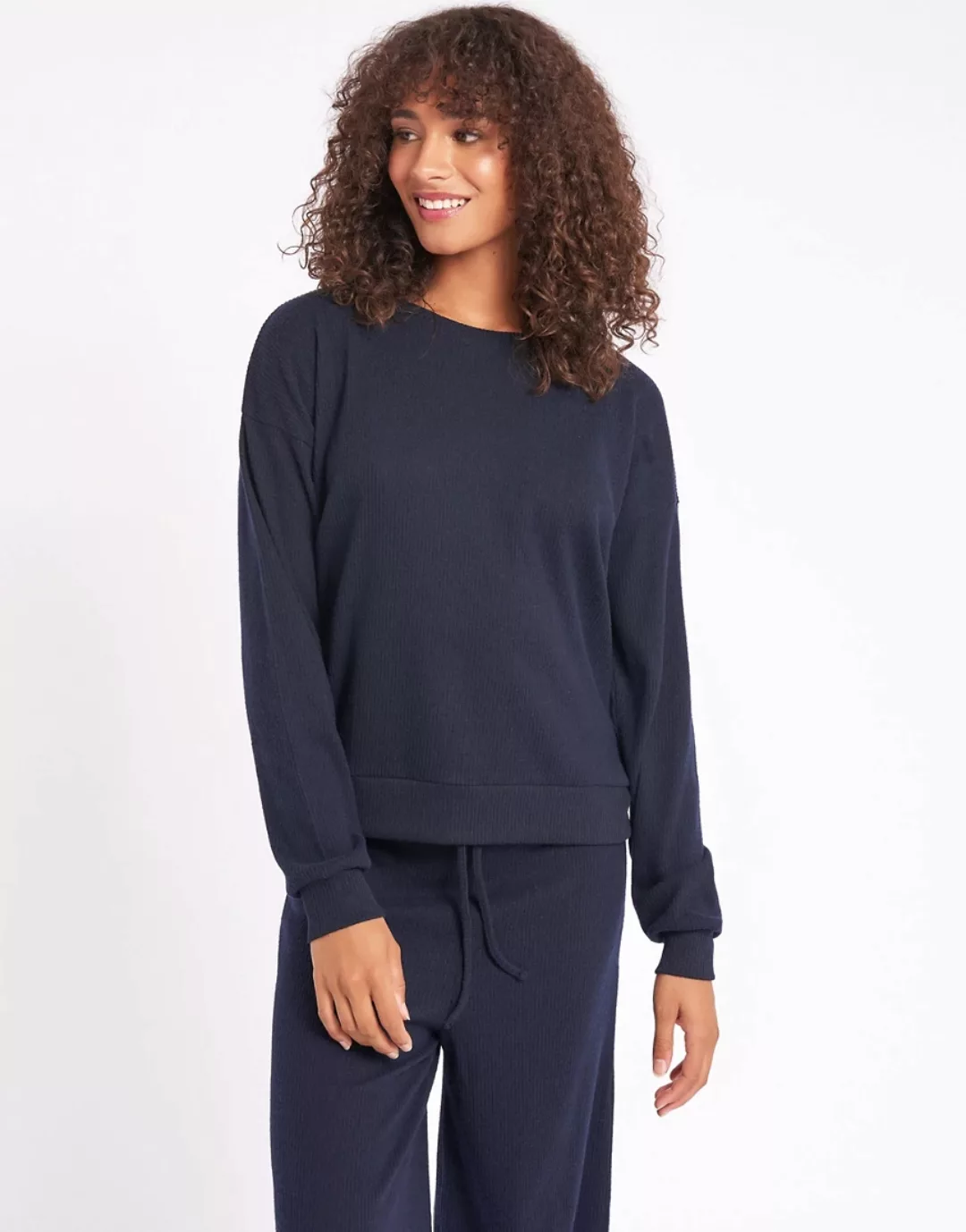 Chelsea Peers – Lounge-Sweatshirt aus Rippjersey in Navy günstig online kaufen